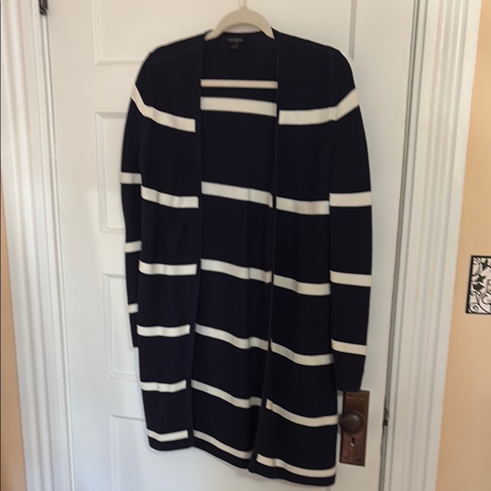Talbots Dark Blue and White Striped Long Women's Cardigan. Size S.